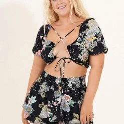 Beach Maaji Black Bouquet Riley Crop Top