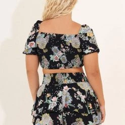 Beach Maaji Black Bouquet Riley Crop Top