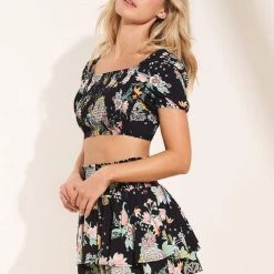 Beach Maaji Black Bouquet Riley Crop Top