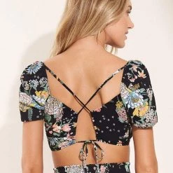 Beach Maaji Black Bouquet Riley Crop Top