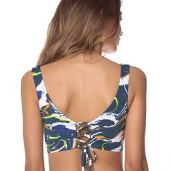 Maaji Marble Blue Allure Long Line Triangle Bikini Top Swim