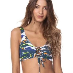 Maaji Marble Blue Allure Long Line Triangle Bikini Top Swim