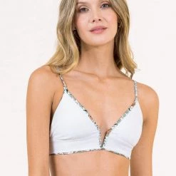 Maaji White Bloom Parade Long Line Triangle Bikini Top