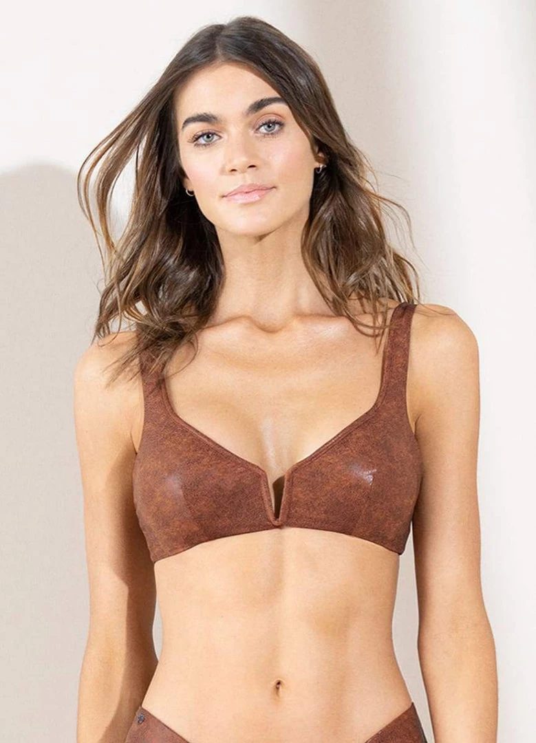 Maaji Golden Leopard Victory V Wire Bralette Bikini Top Swim