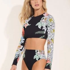 Maaji Black Orchid Spectacle Long Sleeve Bikini Top Swim