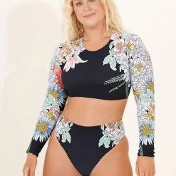 Maaji Black Orchid Spectacle Long Sleeve Bikini Top Swim