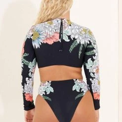 Maaji Black Orchid Spectacle Long Sleeve Bikini Top Swim