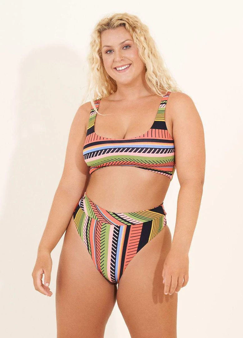 Maaji Roman Stripe Suzy Q High Rise/High Leg Bikini Bottom Swim