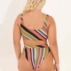 Maaji Roman Stripe Suzy Q High Rise/High Leg Bikini Bottom Swim