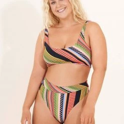 Maaji Roman Stripe Suzy Q High Rise/High Leg Bikini Bottom Swim