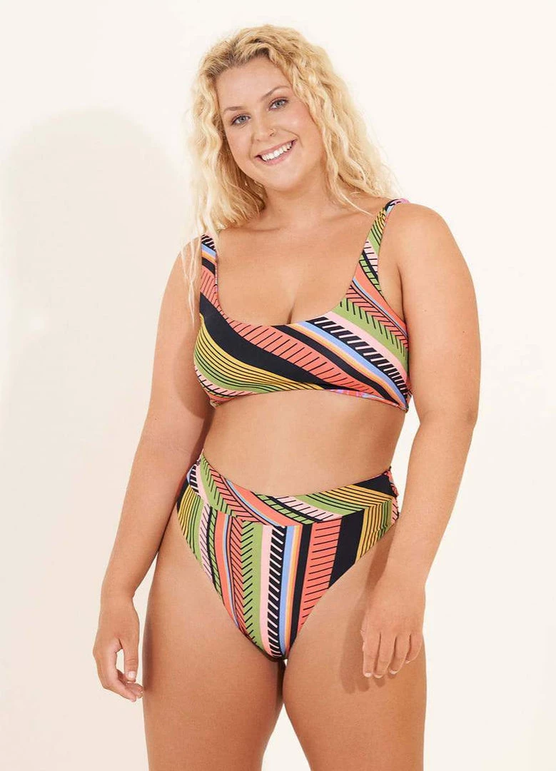 Maaji Roman Stripe Suzy Q High Rise/High Leg Bikini Bottom Swim