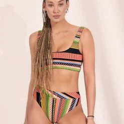 Maaji Roman Stripe Suzy Q High Rise/High Leg Bikini Bottom Swim