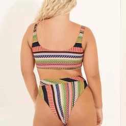 Maaji Roman Stripe Suzy Q High Rise/High Leg Bikini Bottom Swim
