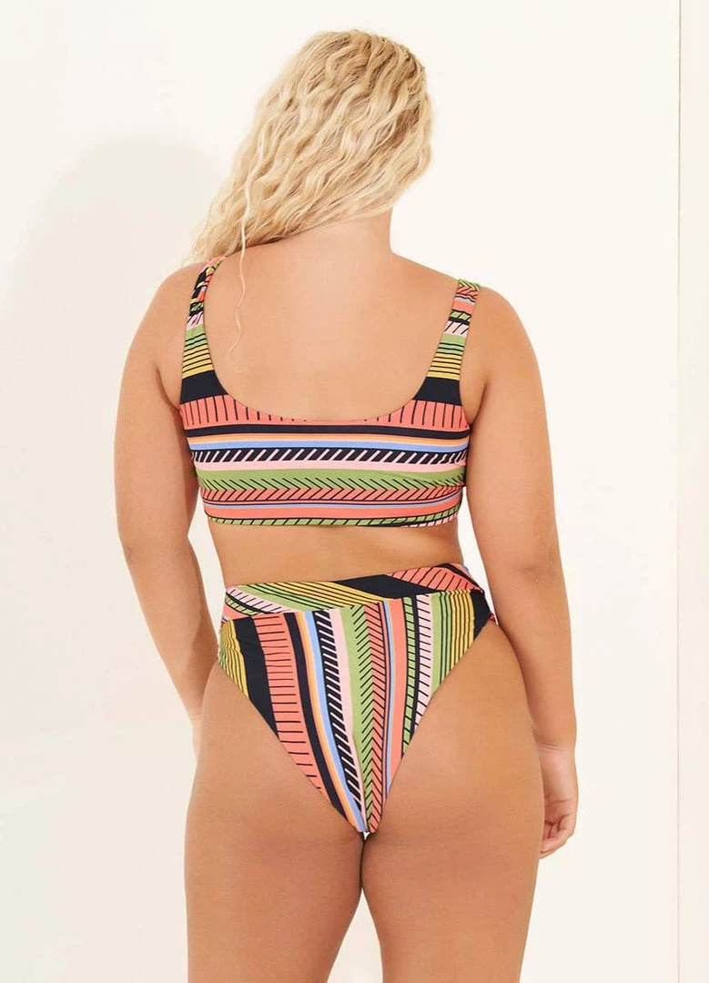 Maaji Roman Stripe Suzy Q High Rise/High Leg Bikini Bottom Swim