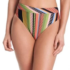 Maaji Roman Stripe Suzy Q High Rise/High Leg Bikini Bottom Swim