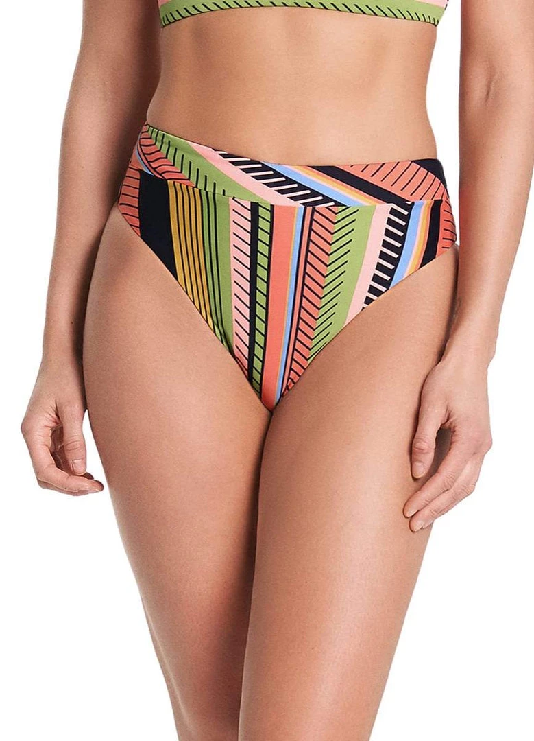 Maaji Roman Stripe Suzy Q High Rise/High Leg Bikini Bottom Swim
