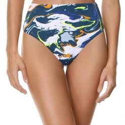 Maaji Marble Blue Malia High Rise Bikini Bottom Swim