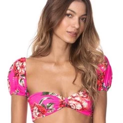 Maaji Rose Mallow Ebony Swim Crop Top Bikini Top