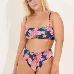 Maaji Peony Ebony Puff Sleeve Bikini Top Swim