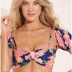 Maaji Peony Ebony Puff Sleeve Bikini Top Swim