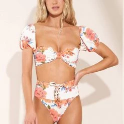 Maaji Free Spirit Ebony Puff Sleeve Bikini Top Swim