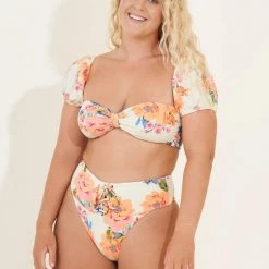 Maaji Free Spirit Ebony Puff Sleeve Bikini Top Swim