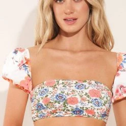 Maaji Free Spirit Ebony Puff Sleeve Bikini Top Swim