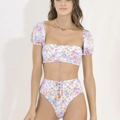 Maaji Backyard Ebony Puff Sleeve Bikini Top Swim