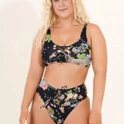 Maaji Black Bouquet Daisy Sporty Bralette Bikini Top