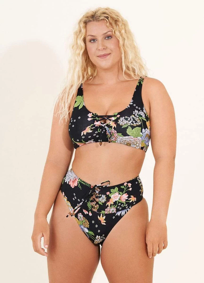 Maaji Black Bouquet Daisy Sporty Bralette Bikini Top
