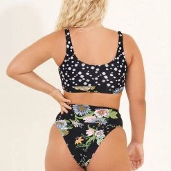 Maaji Black Bouquet Daisy Sporty Bralette Bikini Top