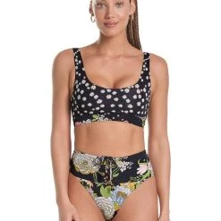Maaji Black Bouquet Daisy Sporty Bralette Bikini Top