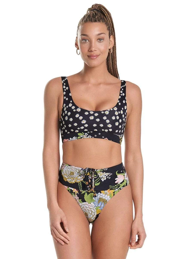 Maaji Black Bouquet Daisy Sporty Bralette Bikini Top