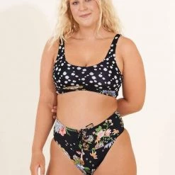 Maaji Black Bouquet Daisy Sporty Bralette Bikini Top