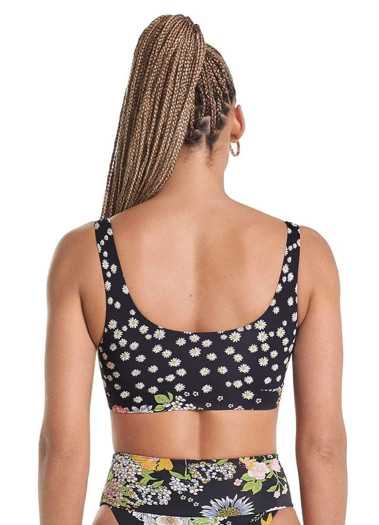 Maaji Black Bouquet Daisy Sporty Bralette Bikini Top