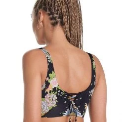 Maaji Black Bouquet Daisy Sporty Bralette Bikini Top