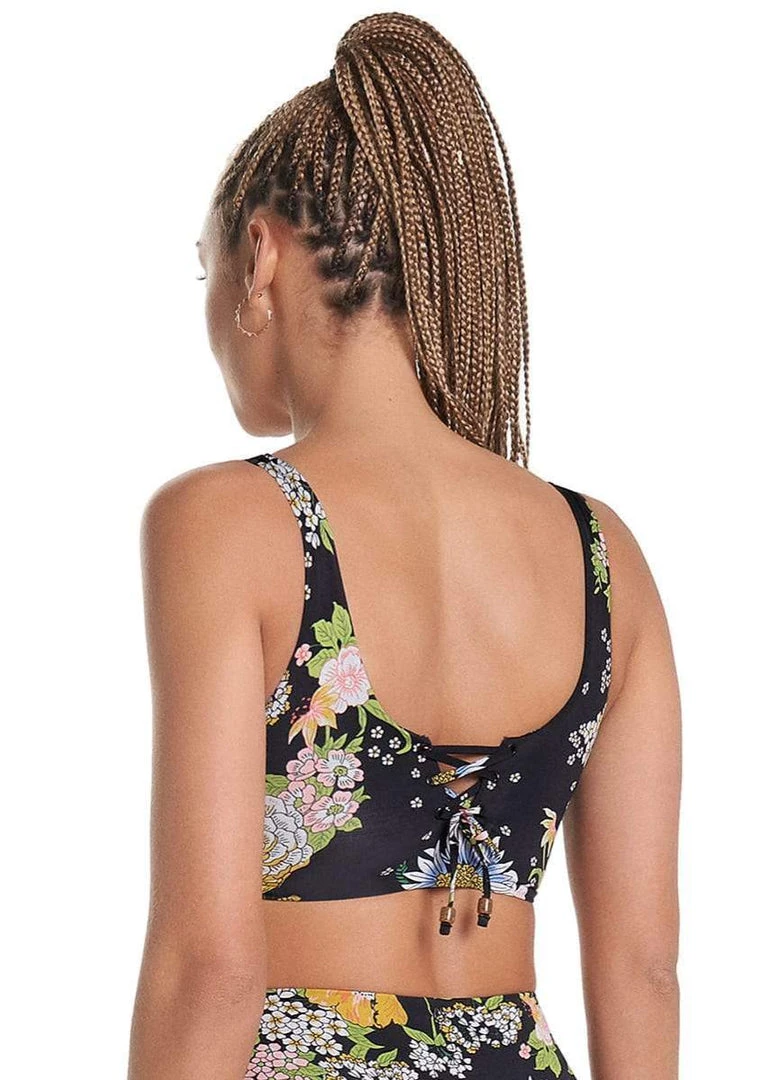 Maaji Black Bouquet Daisy Sporty Bralette Bikini Top