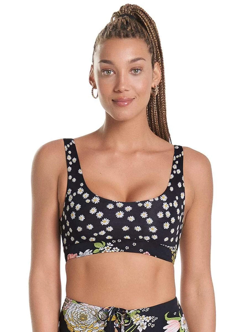 Maaji Black Bouquet Daisy Sporty Bralette Bikini Top