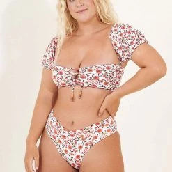Maaji Wild Flower Daphne Puff Sleeve Bikini Top Swim