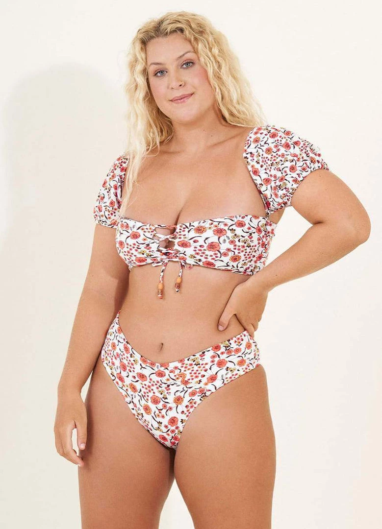 Maaji Wild Flower Daphne Puff Sleeve Bikini Top Swim