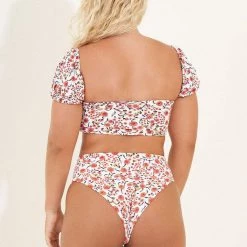 Maaji Wild Flower Daphne Puff Sleeve Bikini Top Swim