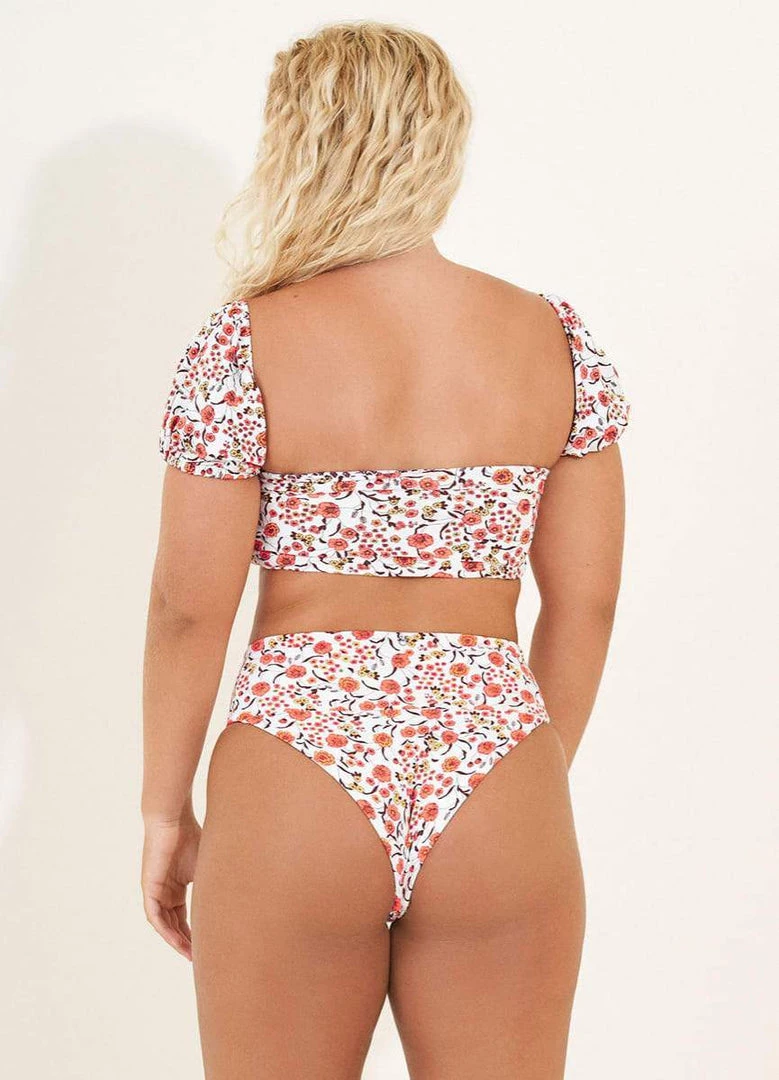 Maaji Wild Flower Daphne Puff Sleeve Bikini Top Swim