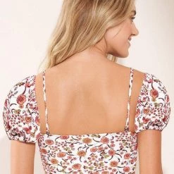 Maaji Wild Flower Daphne Puff Sleeve Bikini Top Swim