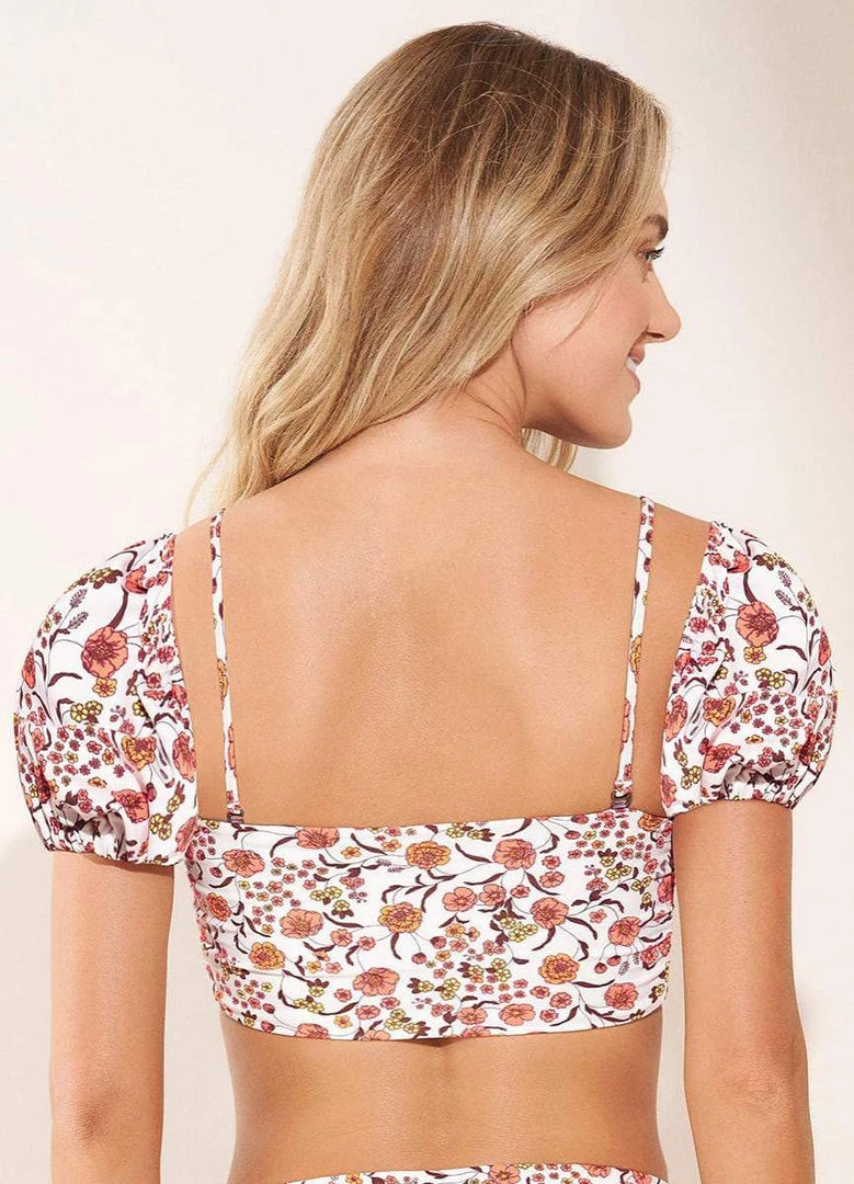 Maaji Wild Flower Daphne Puff Sleeve Bikini Top Swim