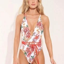 Maaji Red Camellia Orchid Plunge One Piece