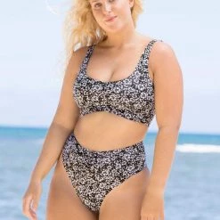 Maaji Black Pansy Briget Sporty Bralette Bikini Top