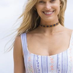 Maaji Antoniet Stripe Shantel Lace Up Bustier Bikini Top Swim