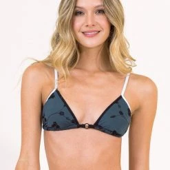 Maaji Olive Embroidered Arabelle Sliding Triangle Bikini Top Swim