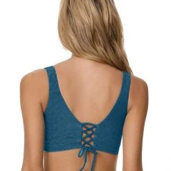 Maaji Prussian Blue Allure Long Line Triangle Bikini Top Swim