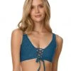 Maaji Prussian Blue Allure Long Line Triangle Bikini Top Swim